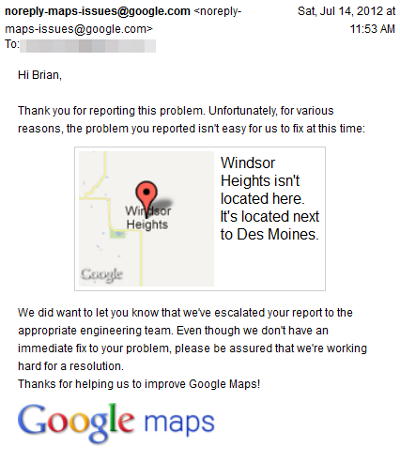 A Google Maps error that should be recognizable to Iowans
